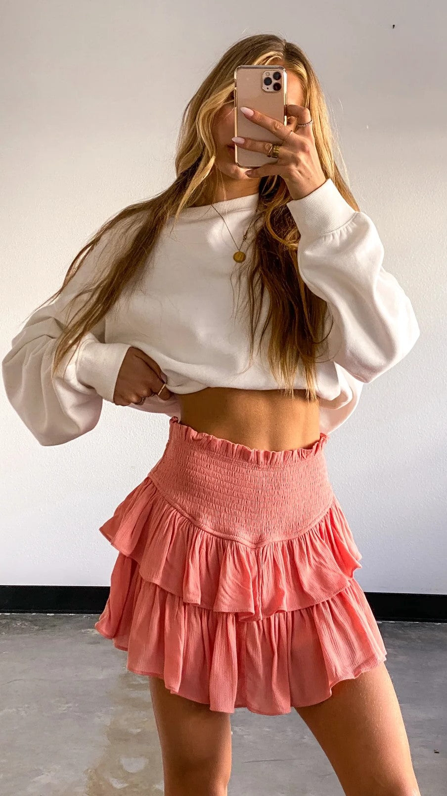 Coral Pink Ruffle Mini Skort