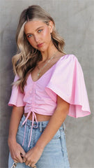 Blush Flare Sleeves Crop Top