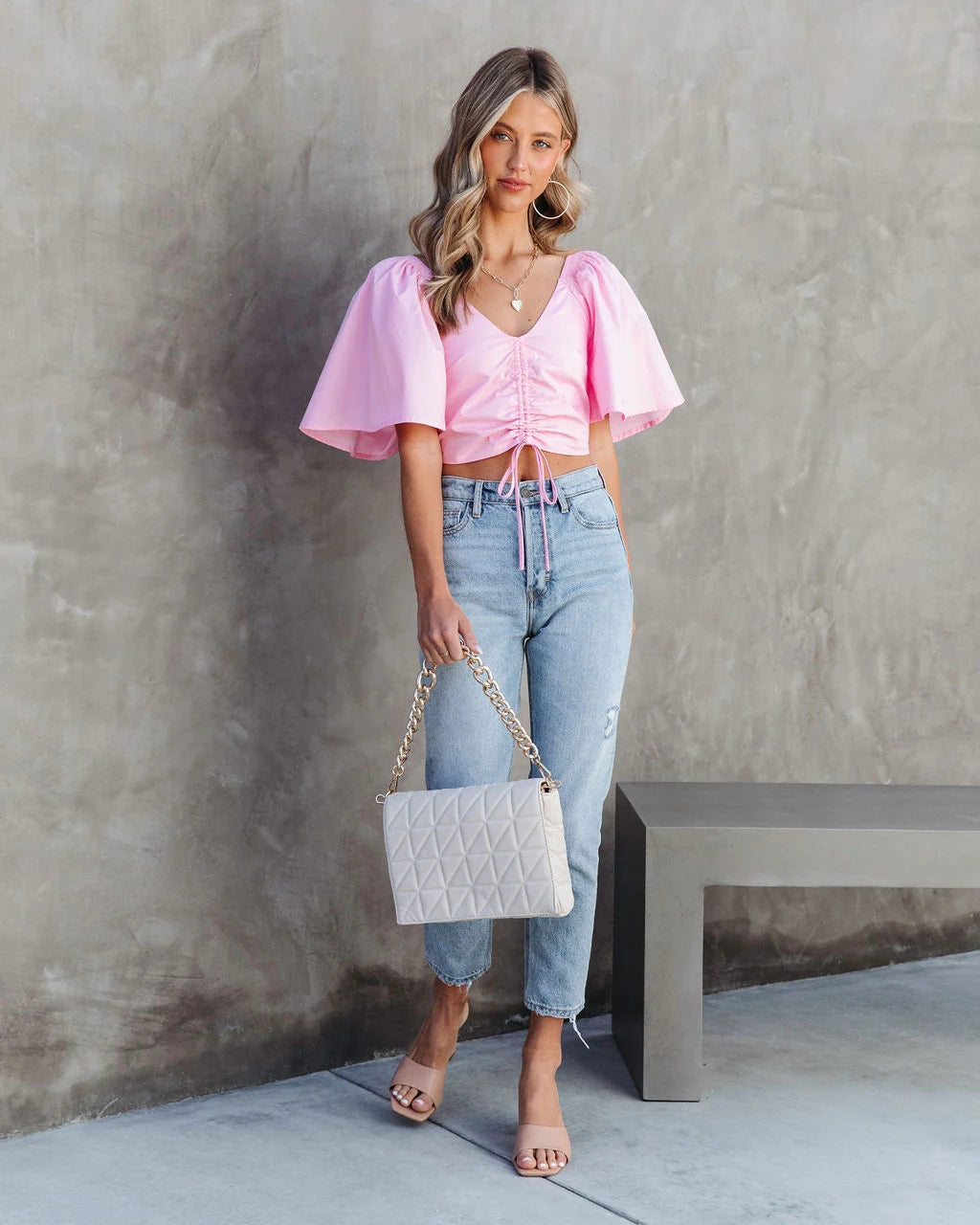 Blush Flare Sleeves Crop Top