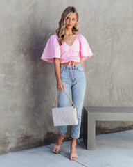 Blush Flare Sleeves Crop Top