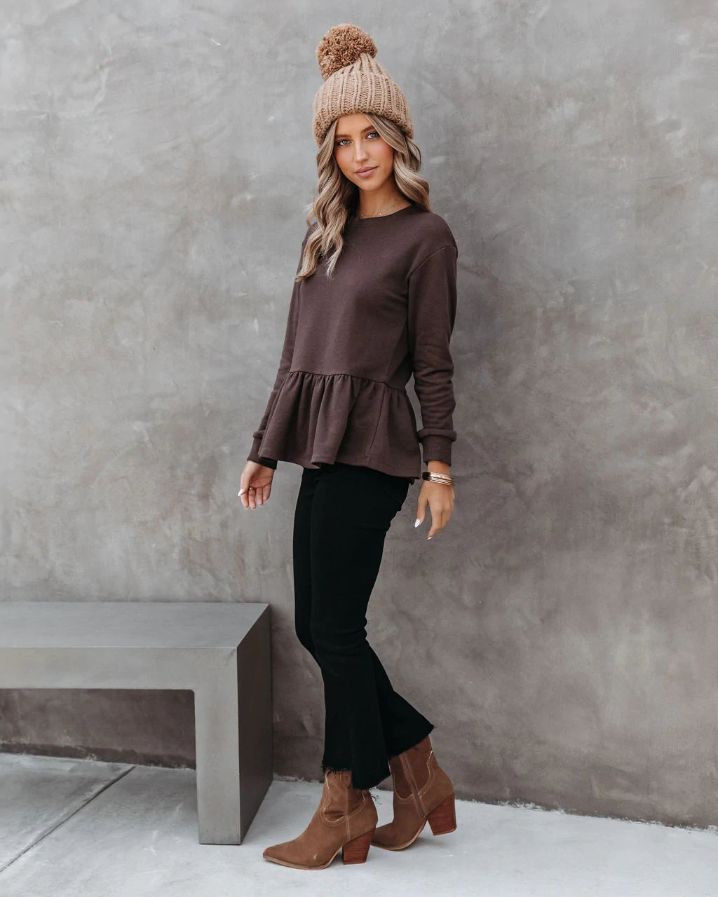Chocolate Solid Peplum Top