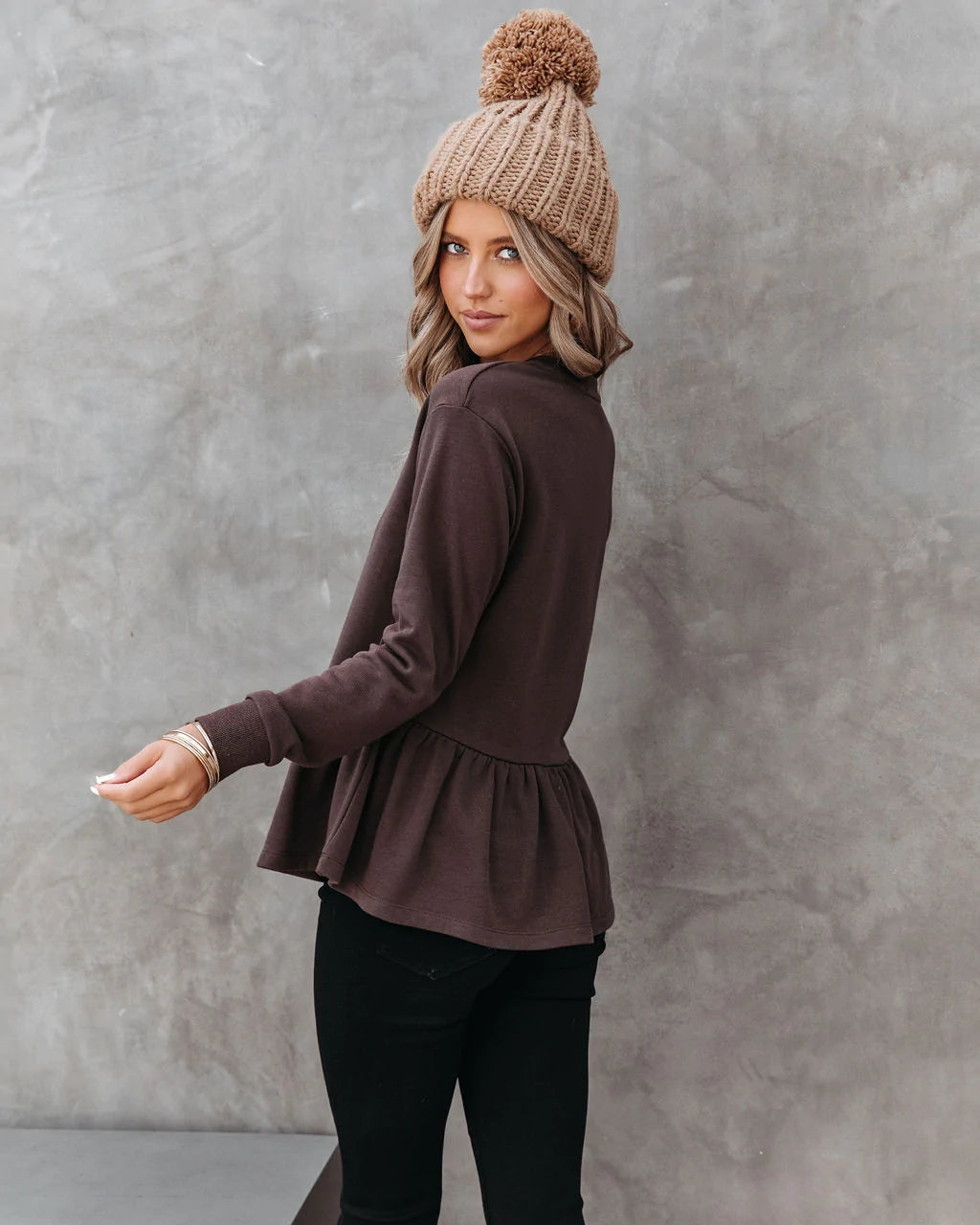 Chocolate Solid Peplum Top