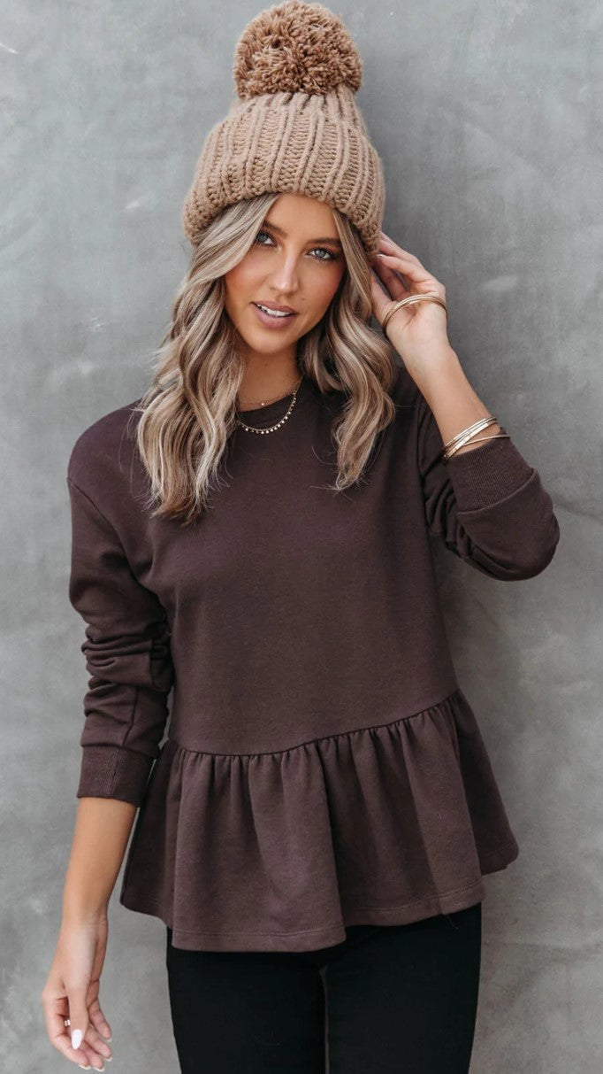 Chocolate Solid Peplum Top
