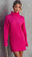 Hot Pink Ribbed Knit Sweater Dress