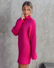 Hot Pink Ribbed Knit Sweater Dress