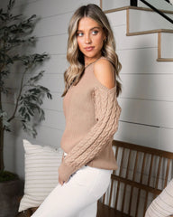 Camel Cold Shoulder Knit Sweater