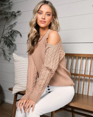 Camel Cold Shoulder Knit Sweater