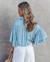 Blue Floral Front Knot Crop Top