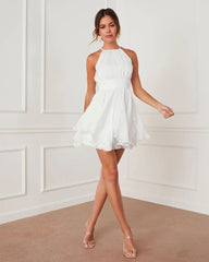 White Sleeveless Halter Mini Dress