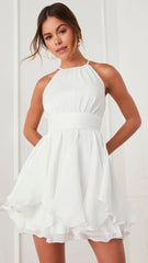 White Sleeveless Halter Mini Dress