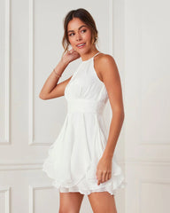 White Sleeveless Halter Mini Dress