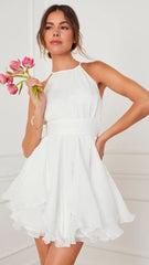 White Sleeveless Halter Mini Dress