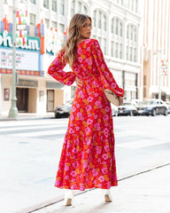 Orange Floral Surplice Midi Dress