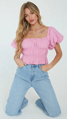 Pink Square Neckline Crop Top