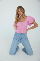 Pink Square Neckline Crop Top