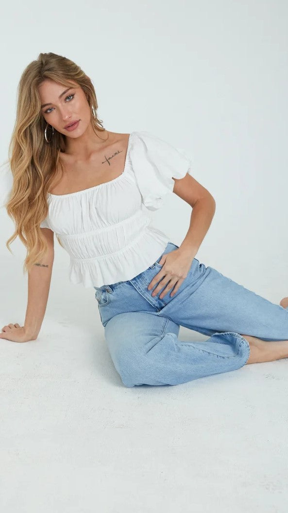White Square Neckline Crop Top