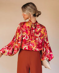 Red Floral Satin Top