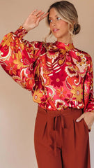 Red Floral Satin Top