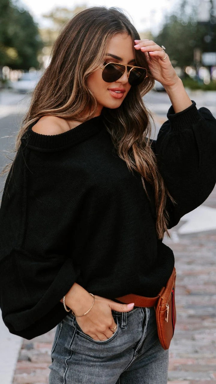 Black Batwing Knit Sweater