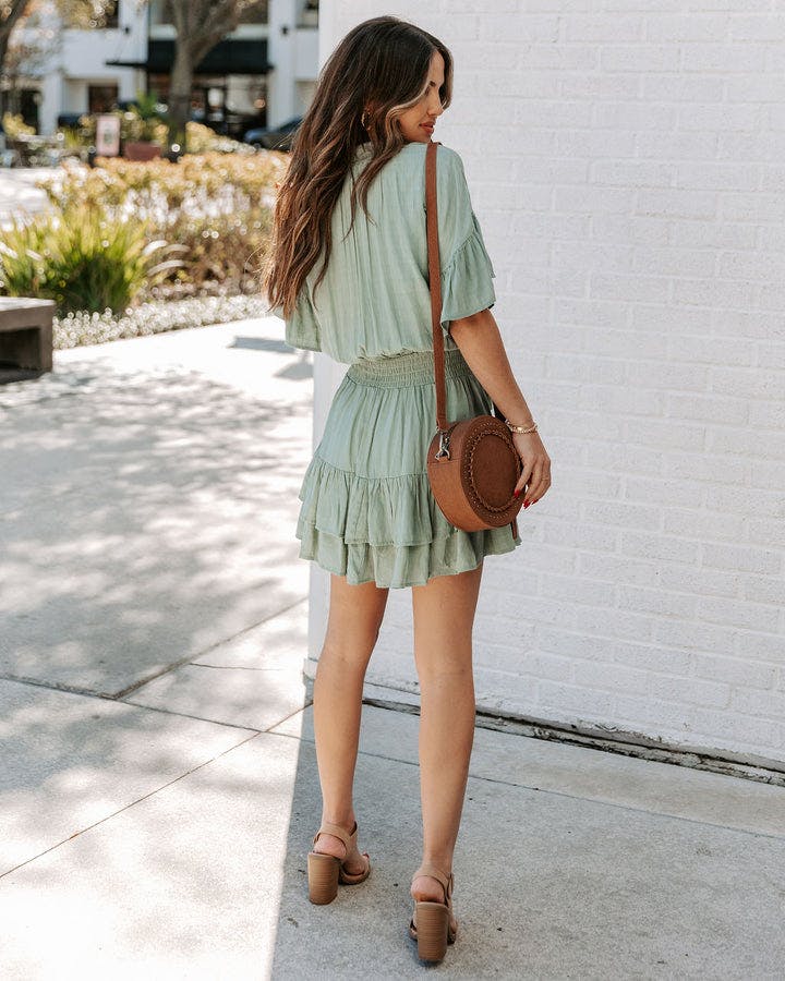 Green Necktie Smocked Waist Dress