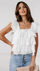 White Solid Tiered Tank Top