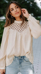 Beige Crochet Lace Yoke Blouse