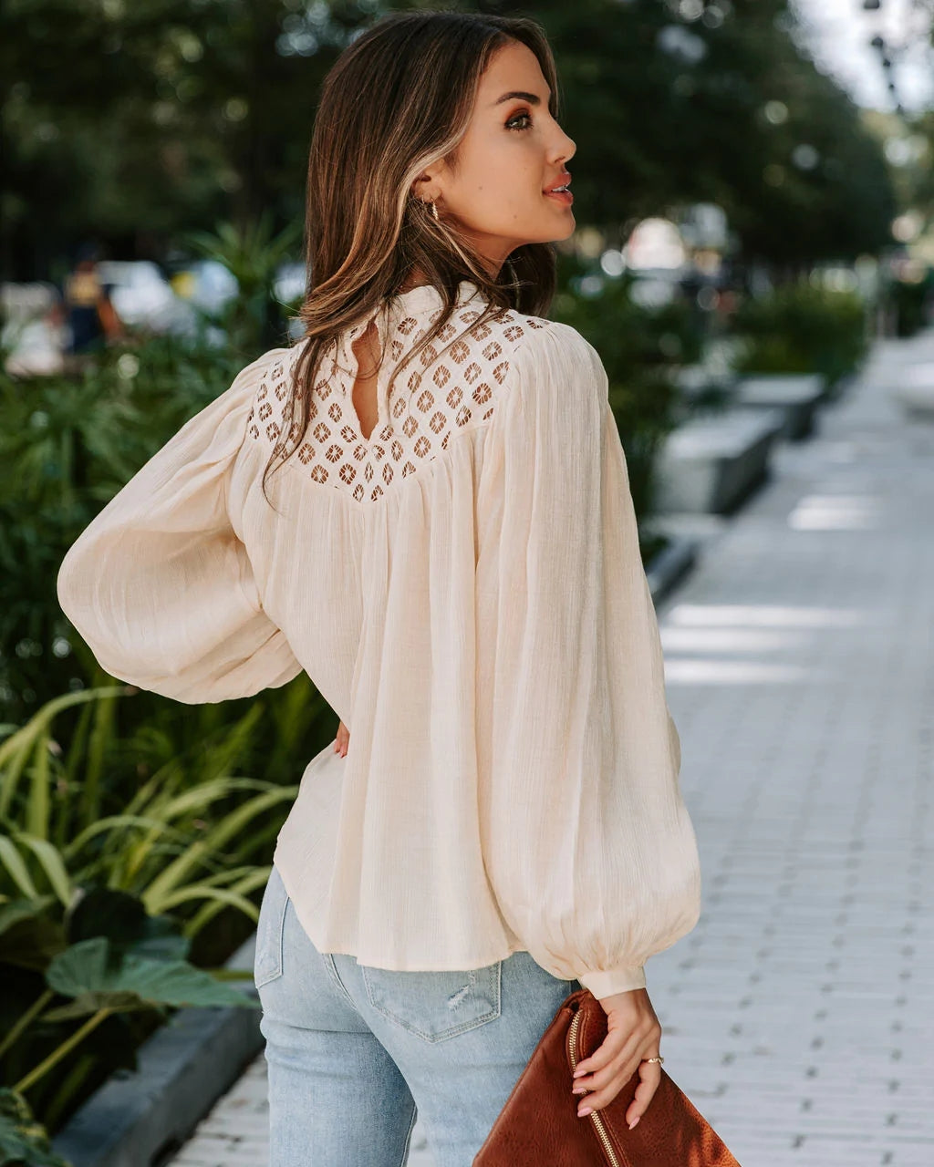 Beige Crochet Lace Yoke Blouse