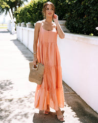 Coral Slip Tiered Maxi Dress