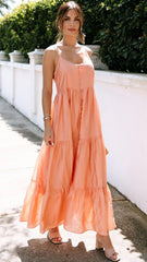 Coral Slip Tiered Maxi Dress