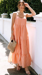 Coral Slip Tiered Maxi Dress