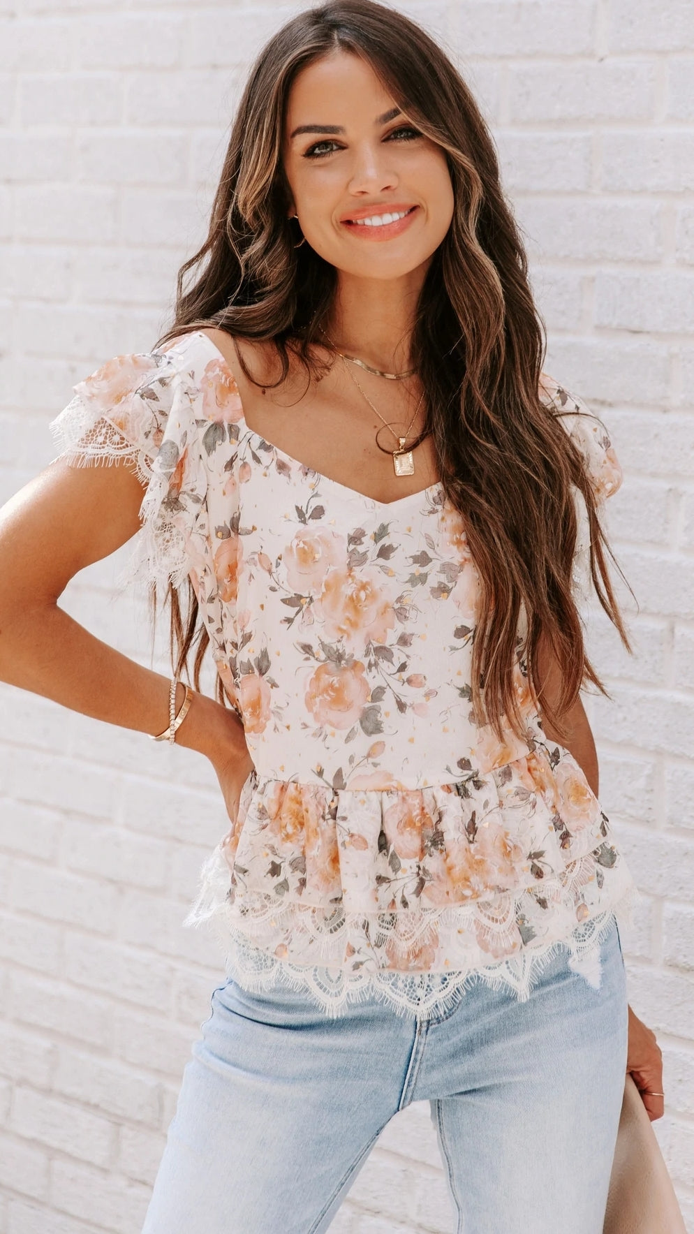 Coral Floral Peplum Chiffon Top