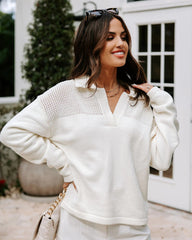 White Crochet Knit Yoke Sweater
