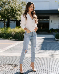White Bowtie Button Front Cardigan