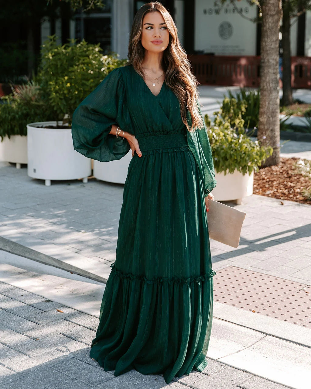 Pine Long Sleeves Midi Dress
