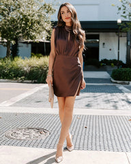 Chocolate Satin Sleeveless Dress