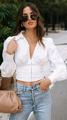 White Long Sleeves Crop Top