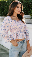 Blush Floral Smocked Crop Top
