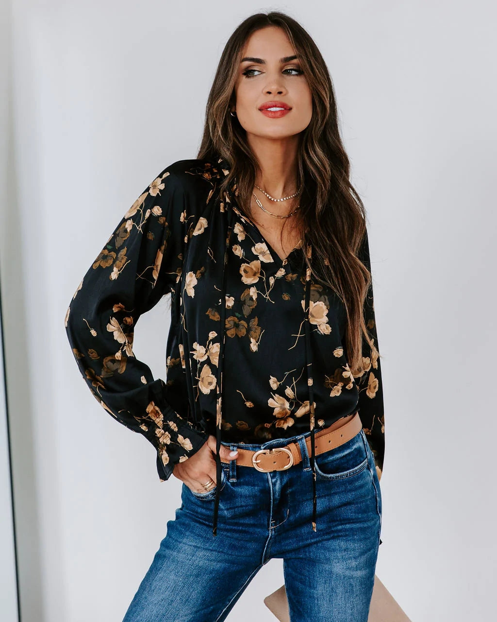 Black Floral Chiffon Blouse