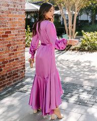 Fuchsia Long Sleeves Surplice Midi Dress