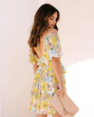 Yellow Floral Waist Tie Mini Dress