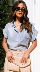 Blue Pinstriped Button Down Top