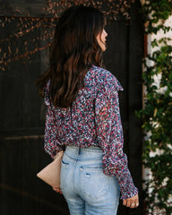 Navy Floral Long Sleeves Blouse
