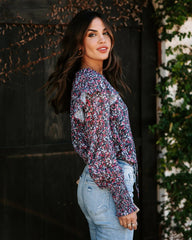 Navy Floral Long Sleeves Blouse