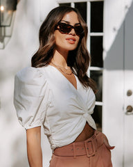 White Front Twisted Crop Top