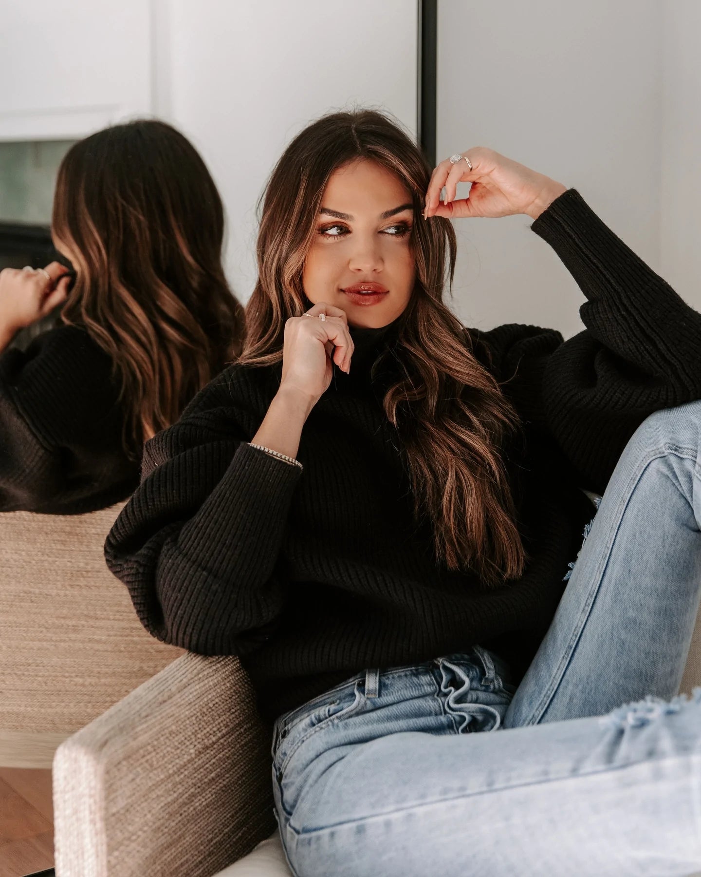 Black Ribbed Knit Sweater