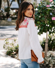White Embroidery Floral Yoke Top