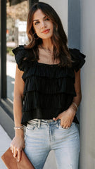 Black Solid Tiered Tank Top