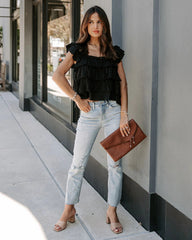 Black Solid Tiered Tank Top
