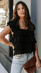 Black Solid Tiered Tank Top