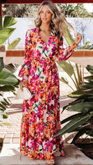 Rose Print Long Sleeves Maxi Dress